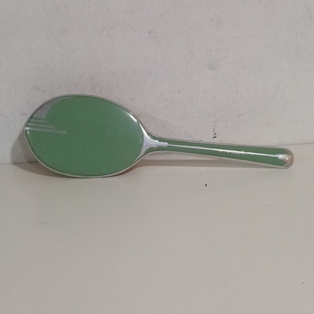 Mid Century MCM Art Deco vanity brush green and silver